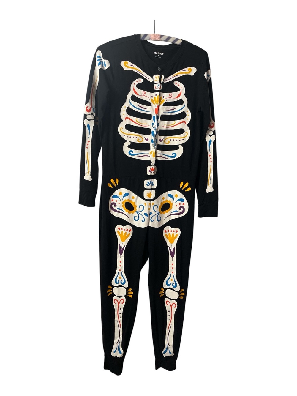 Old Navy Black Day of the Dead Skeleton Onsie Women’s size medium